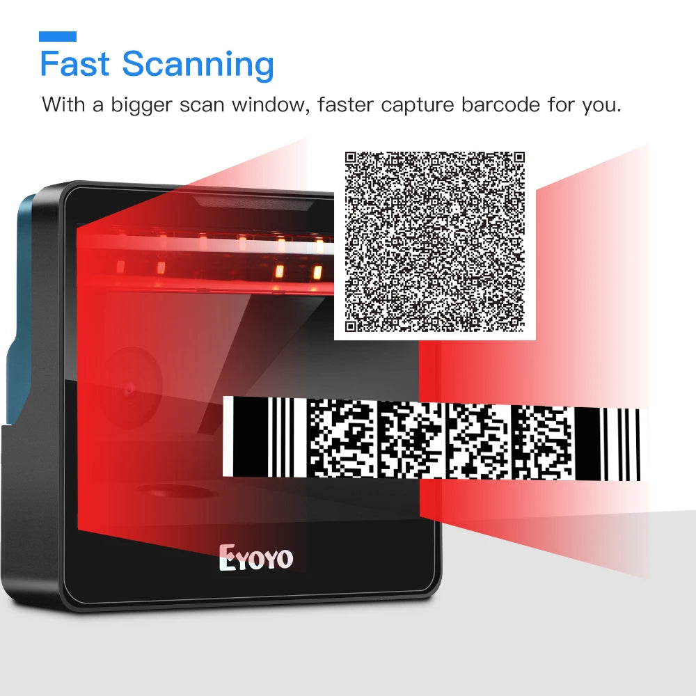 Eyoyo 2D Desktop Barcode Scanner Omnidirectional Hands-free 1D USB Wired Table Bar Code Reader PDF417 QR Image Screen Scanning
