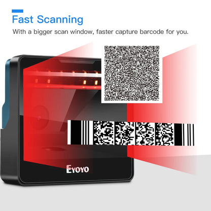 Eyoyo 2D Desktop Barcode Scanner Omnidirectional Hands-free 1D USB Wired Table Bar Code Reader PDF417 QR Image Screen Scanning