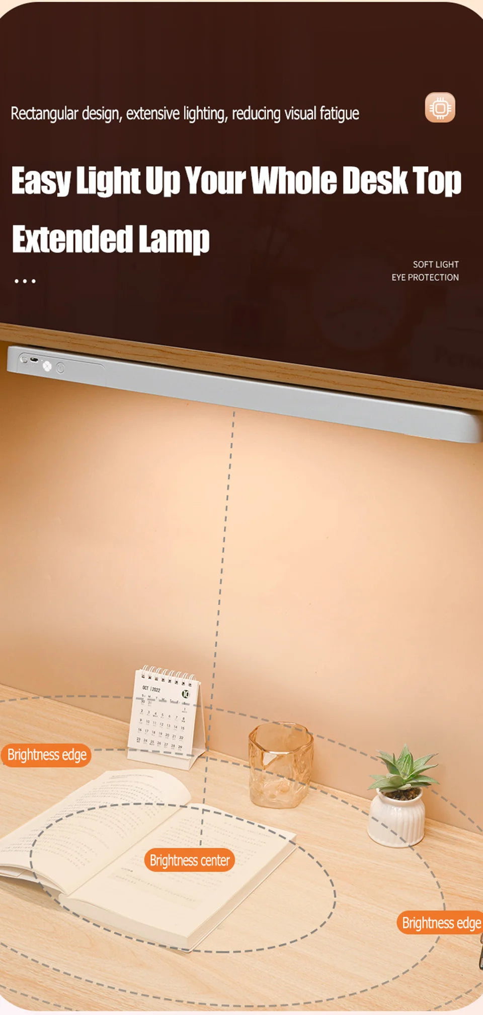 HOMEFISH Eye-care Table Lamp LED Light Bar Rechargeable Wirless Desk Reading Lamp USB Night Light For Bedside Kitchen Cabinet