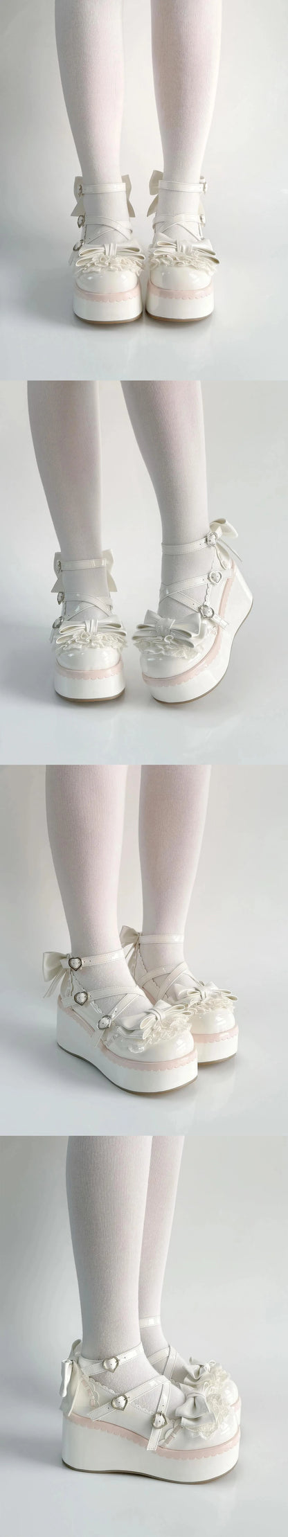 Sweet Lolita Style Girls Flat Platform ,Female Students Cute Bowknots Mary Jane Ankle Strap Elevator Shoes
