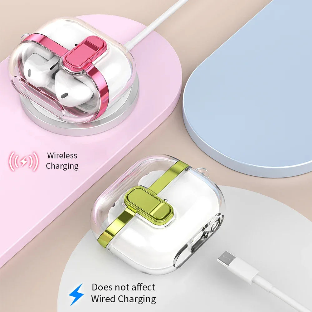Transparent Secure Lock Earphone Cover For Samsung Galaxy Buds 3 / Buds 3 Pro Case Shockproof With Keychain Cleaning Accessories