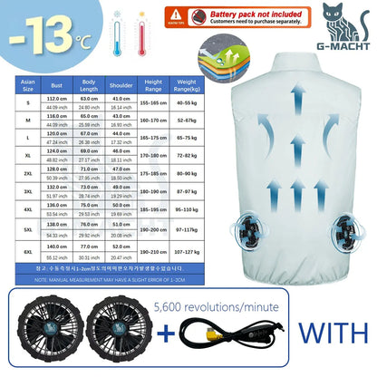 Summer Cooling Vest Men USB Charging Fan Sleeveless Jacket Air Conditioning Clothing Breathable Cool Working Coat for Outdoor Wo