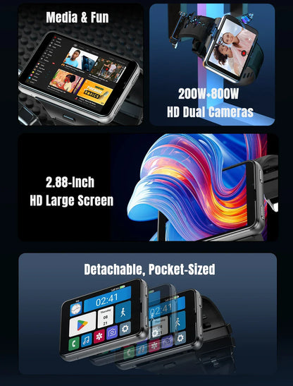 S999 4G LTE Smart Watch Android 11.0 OS 4GB RAM 64GB ROM 2.88" Big Screen 2MP/8MP Dual Camera Quad Core 2300mAh Men Smartwatch