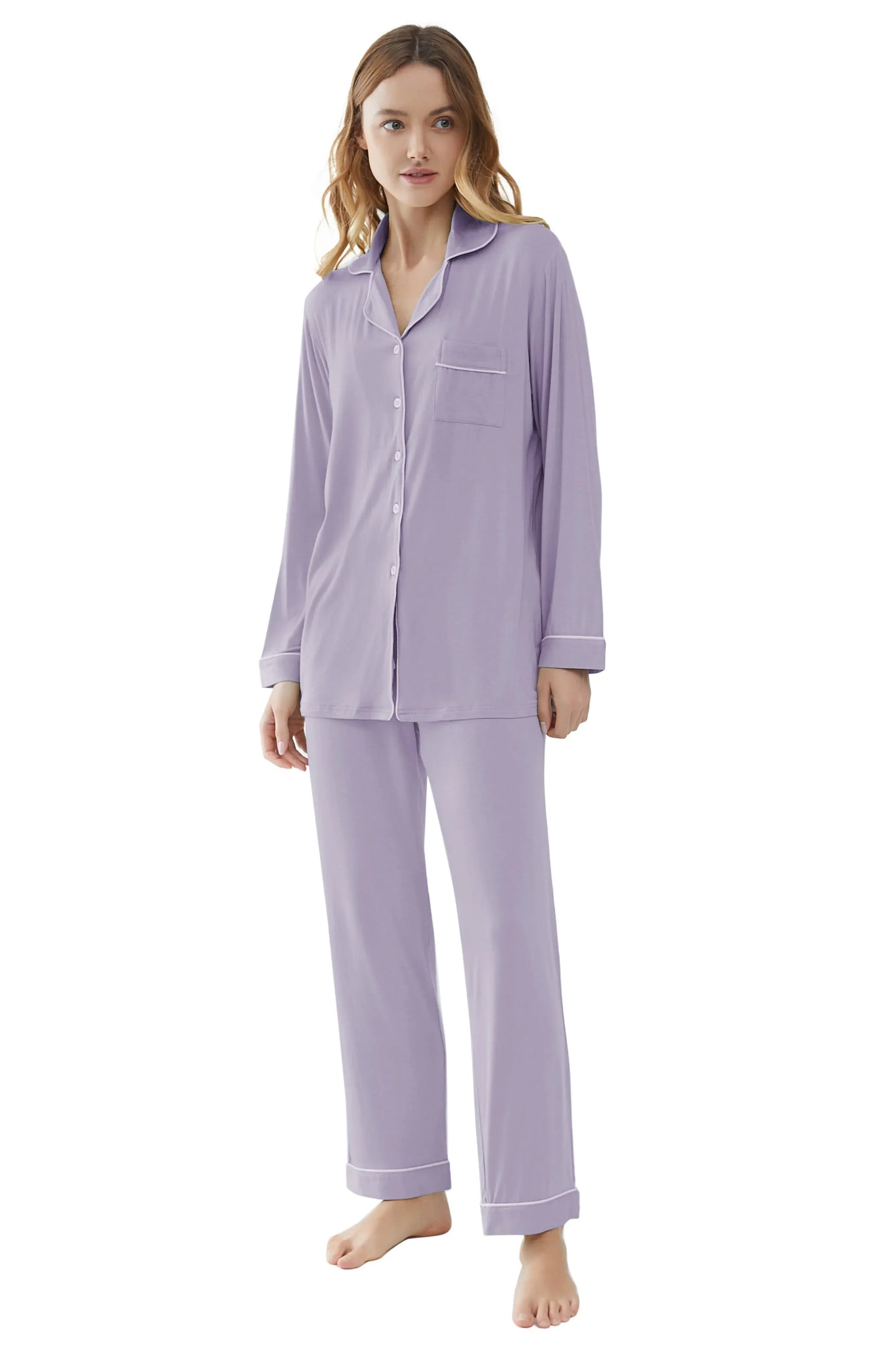 Joyaria Pajama Sets Women Long Sleeve Sleepwear Button Down Pj Pants Set Soft Bamboo Female Night Suit PJS Women Pyjamas Femmes