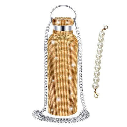 350/500/750/1000ml Luxury Rhinestone Thermos Bottle 2pcs Chain Portable Water Bottle Double Wall Stainless Steel Thermal Flask