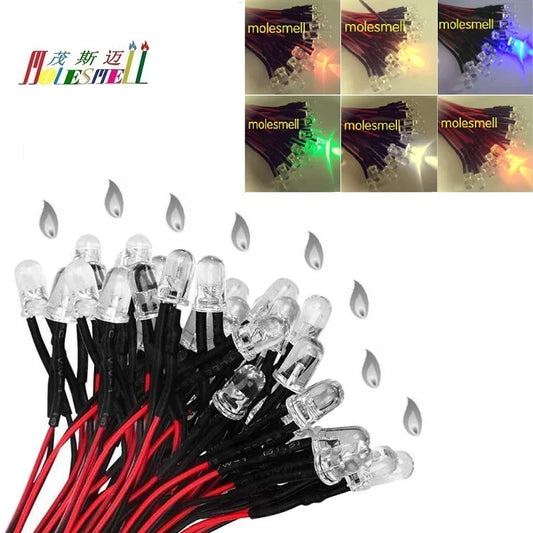 10pcs 5mm Flickering 9V 12V DC Pre-Wired Water Clear Candle Leds Red Yellow Blue Green White Orange Flicker Light Lamp Bulb by PDG ibma
