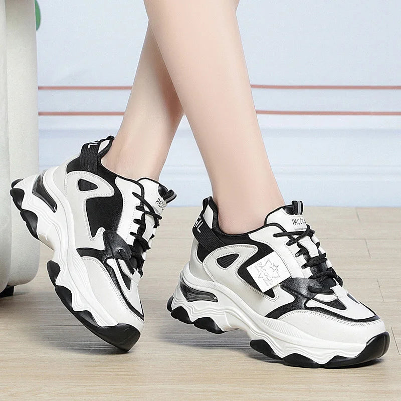 Spring Height Increasing Round toe Versatile Women Platform Causal Shoes Fashion Breathable Sport Designer Sneaker