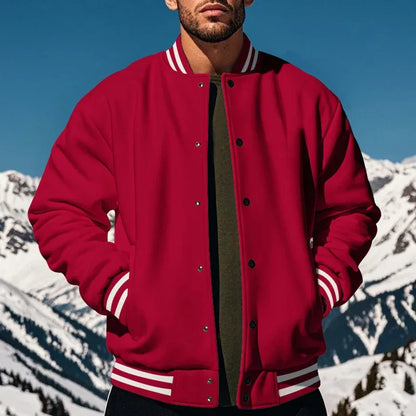Men's Baseball Jacket with Stand-up Collar Button, Flight Jacket Monochromatic Loose, Casual, American Sports, Autumn and Winter