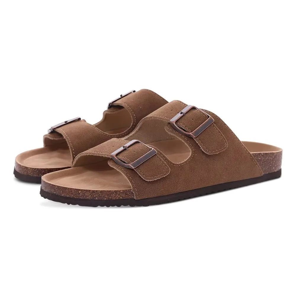 Crestar Women's Cork Footbed Slide Sandal Adjustable Buckle Summer Outdoor Suede Sandals with Arch Support Non-slip Beach Shoes