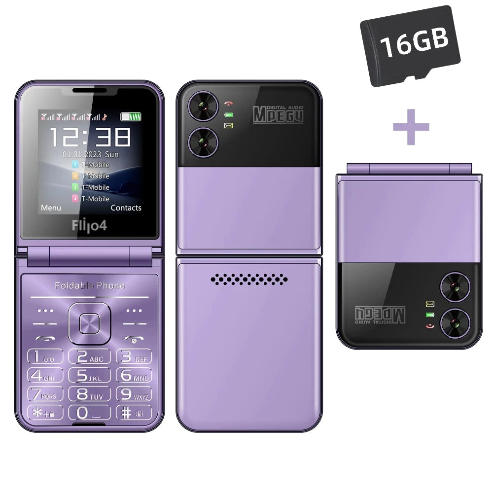 SERVO 4 SIM Fashionable Flip Cellular Phone Speed Dial Flashlight Magic Voice FM Radio 2G GSM Foldable Mobile Phone Type-C 2.6"