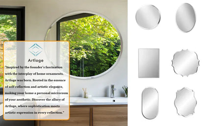 Frameless Oval Wall Mirror High Definition Elliptical Vanity Mirror with Beveled Silver Edge for Bathroom Bedroom Livingroom