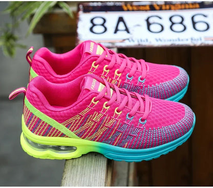 Women's Knitted Running Shoes Colorful Design Breathable Mesh Comfortable Bright Colors Shoes Outdoor Fitness Jogging Walking