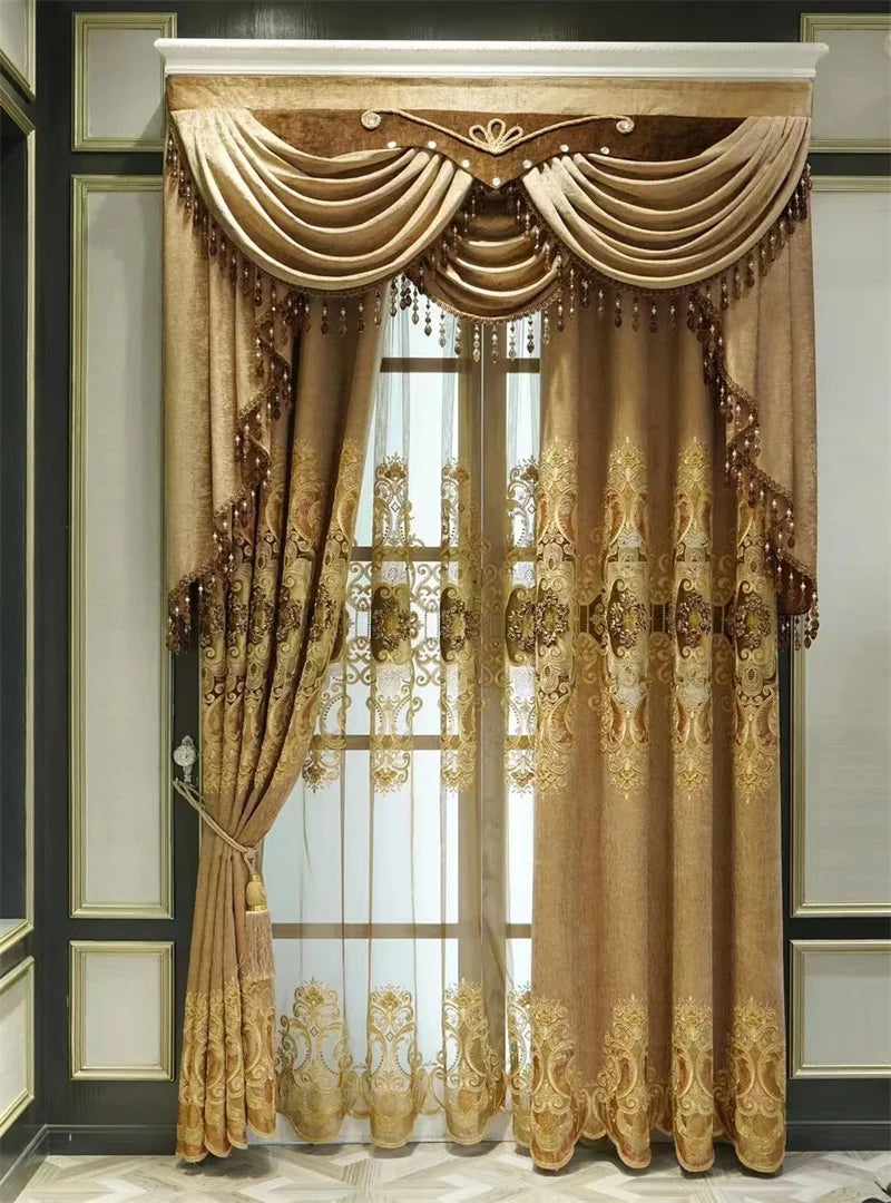 Europe Luxury Style Embroidery Chenille Blackout Curtain High Quality Decoration Living Room Dining Room Bedroom Valance Curtain