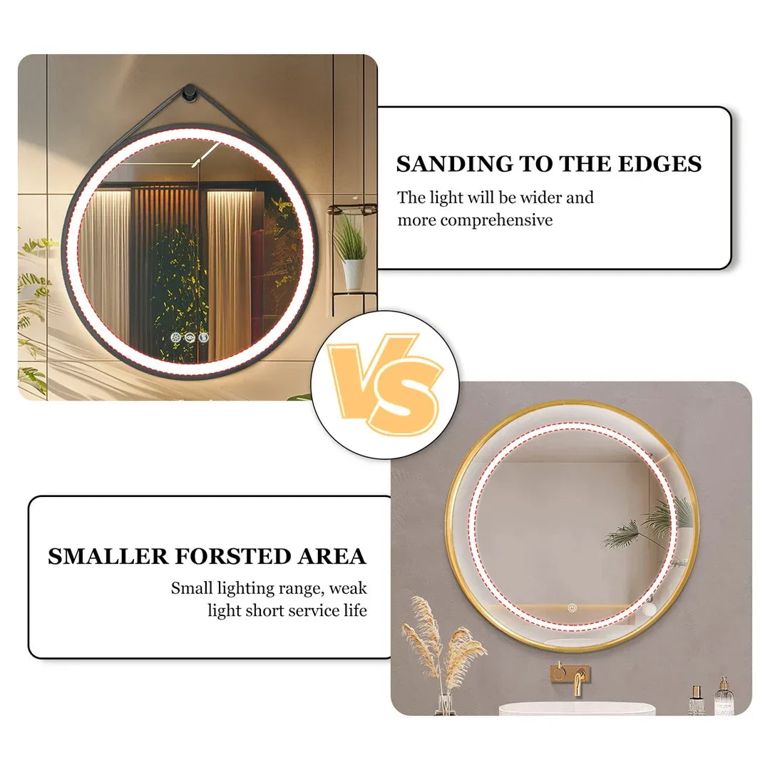 LUVODI 32-Inch Large Round Bathroom Mirror with LED Lights Black Frame Touch Sensor Lighted Mirror for Bathrooms