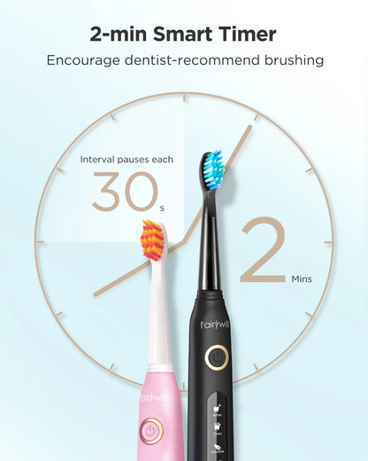 Fairywill Sonic Electric Toothbrush FW-D7 set USB Charge Toothbrushes case for Adult with tooth brush Heads 5 Mode Smart Time