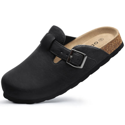 Kidmi New Men Sandals Vegan Leather Cork Insole Potato Shoes Unisex Adjustable Buckle Slip-On Clogs with Arch Support