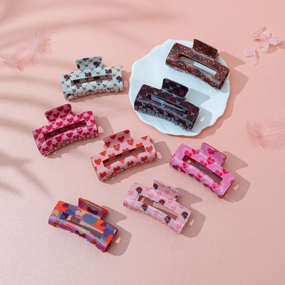 Valentine's Day Romantic Pink And Red Heart Grab Plastic Clip Large Square Hair Claw Back Updo Shark Clip Gifts For Grilfriend