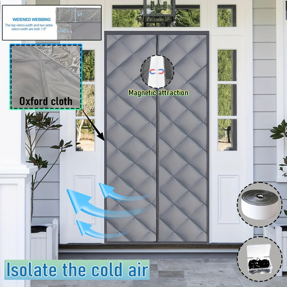 Magnetic Self Seal Thermal Curtain Heavy Duty Winter Proof Privacy Pet Friendly White Gray Quilted No Install