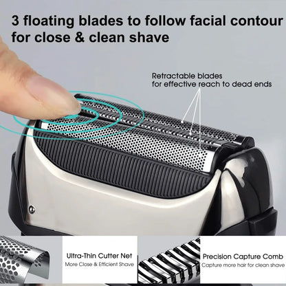 Electric Razor for Men, Wet & Dry Foil Shaver with 3-Blade & Edge Shaving Area, 7500 RPM High Speed Motor, Digital Power Display
