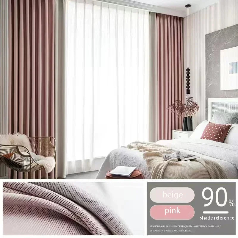 2025 New Spliced Two Color Bedroom Full Blackout Curtain Living Room Advanced Curtains Room Bay Window Light Luxury Drapes