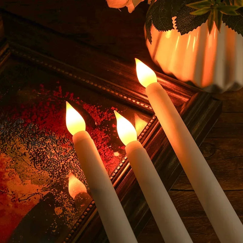 6/12Pcs LED Flameless Taper Candles Tapered Candle Battery Operated Warm White Flickering Flame Handheld Candlesticks Home Decor