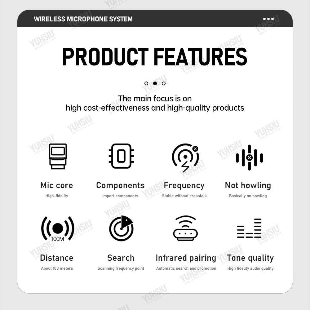 YUHSIU Professional UHF Wireless Microphone 8 channels Handheld lavalier Headset FM Mic For stage performance Band conference