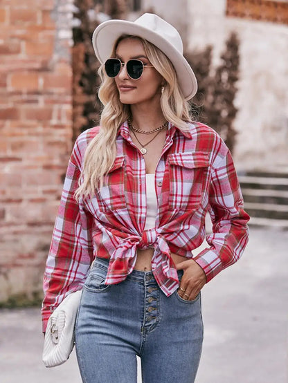 Autumn Plaid Shirt Women Long Sleeve Turn-down Collar Oversize Shirts Female Stylish Vintage Casual Blouse Ladies Chemise