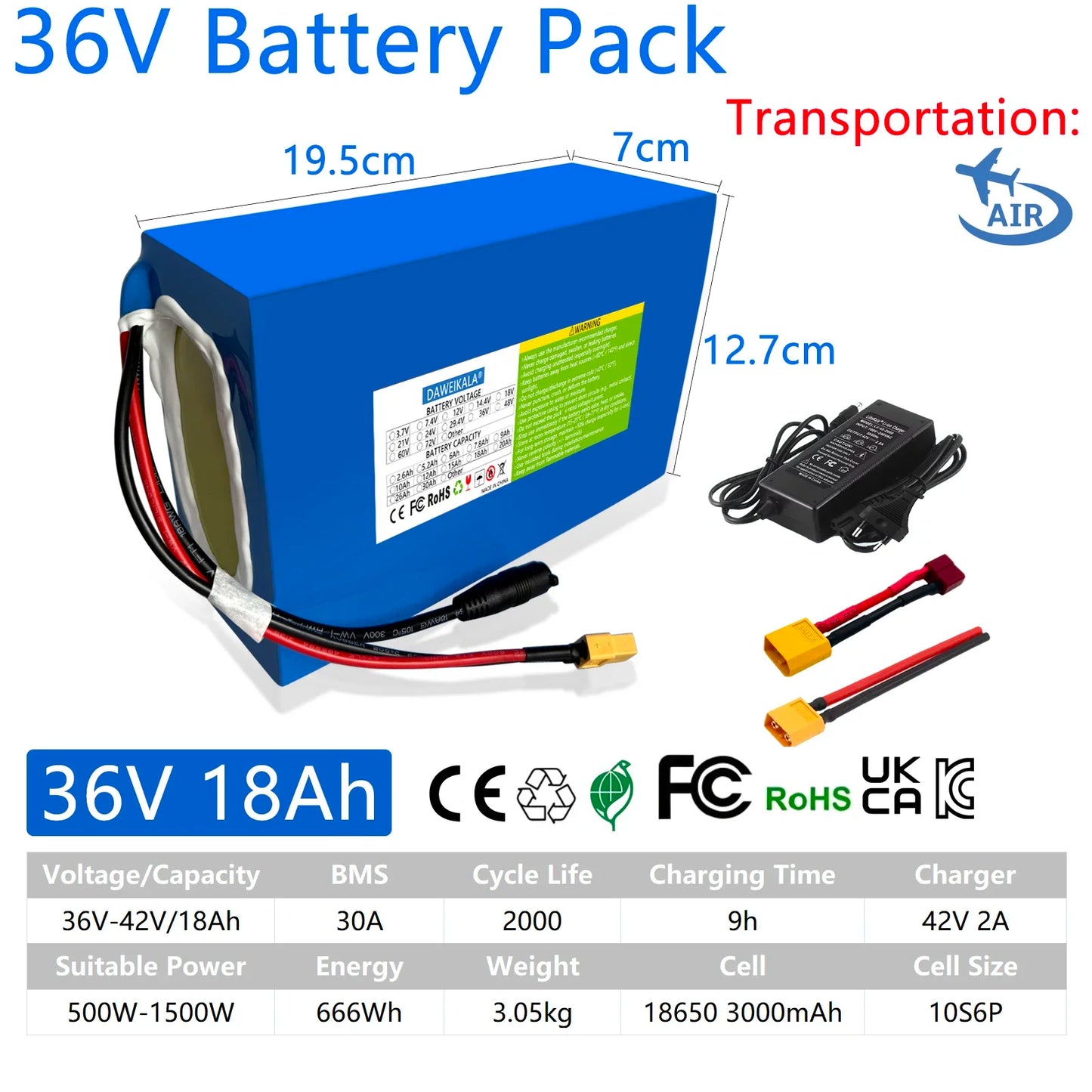 36V 18AH 15AH 12AH 9AH Rechargeable Lithium Battery Pack 100-1300W Electric Motorcycle Scooter Bicycle with BMS Battery Pack
