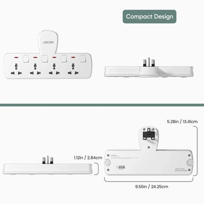 LENCENT Multi Plug Extension Socket with 4 Universal AC Outlets 3250W 13A Extension Plug Adapter with Switch for Home Office