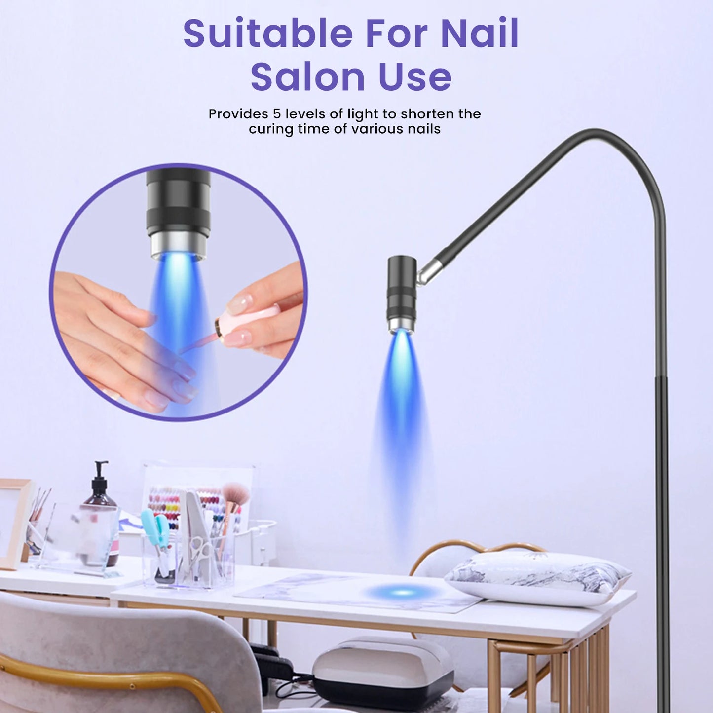 170cm Floor Standing Professional Nail UV Lamp Nail Dryer Stand 6W 5 Levels UV Lash Light Nail Tech Glue Lamp Foot Switch