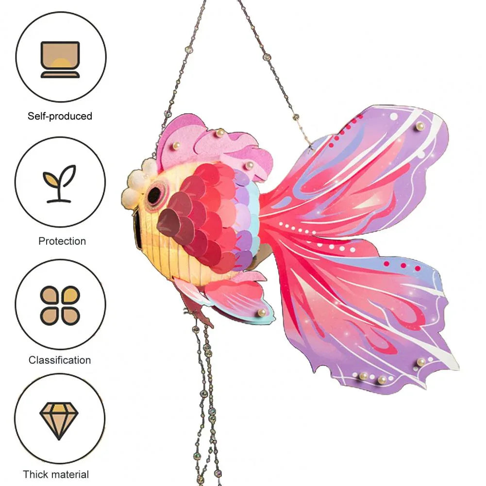 1 Set Goldfish Paper Lantern with Pole DIY Handmade Lantern Chinese New Year Mid-Autumn Festival Fish Night Light Material Bag