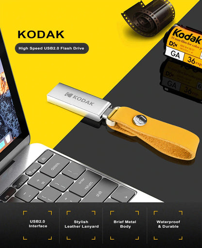 KODAK USB 2.0 Flash Drive 128GB 64GB 32GB Pen Drive Waterproof Mini Memory Stick Leather Metal U Disk
