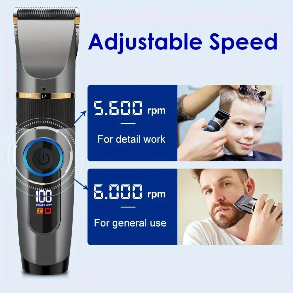 Professional Hair Clipper Ceramic Blade Male Hair Trimmer LED Display Haircut Machine USB charging