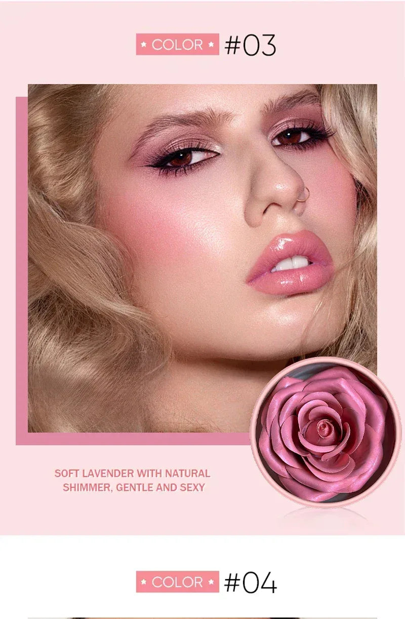 4-Color Rose Petal Blush,Waterproof Blush Cream,Natural Finish,Light Coverage,Perfect Gift for Christmas and Valentine's Day