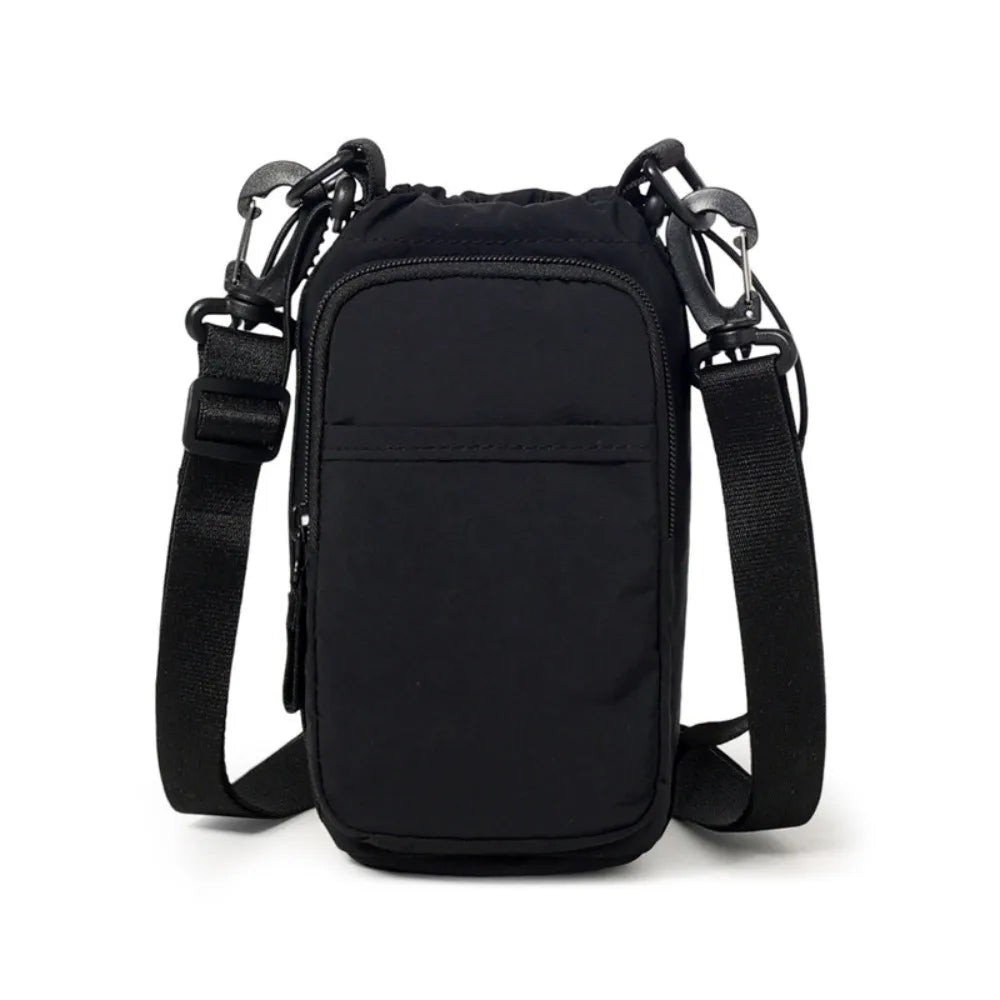 Adjustable Strap Nylon Water Bottle Storage Bag Phone Pocket Nylon Material Portable Water Bottle Bag Protective Cover