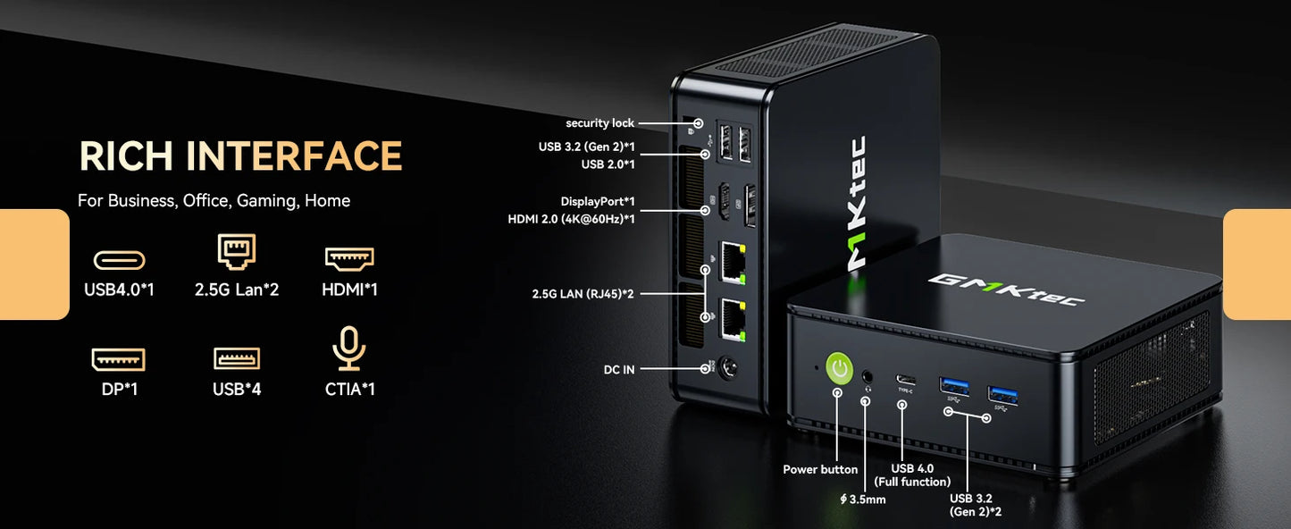 AittactXGMKtec M6 Ultra AMD Ryzen 5 7640HS Mini PC DDR5 M.2 SSD Windows 11 Pro WiFi 6E BT5.2 2.5G LAN Desktop Gaming Office PC