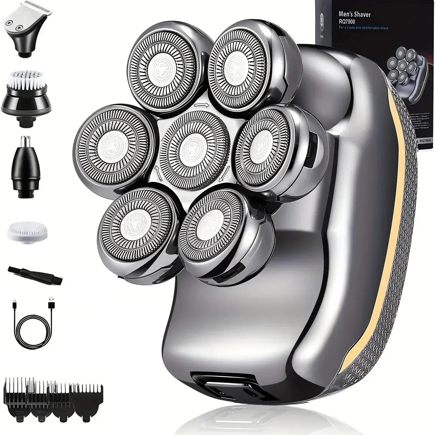 Men's Electric Head Shaver Razor Rechargeable Cordless Hair Shaving Razors for Bald Man 6 in 1 Waterproof Wet Dry Beard Trimmer
