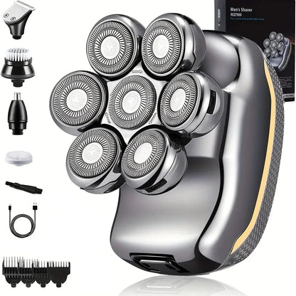 Men's Electric Head Shaver Razor Rechargeable Cordless Hair Shaving Razors for Bald Man 6 in 1 Waterproof Wet Dry Beard Trimmer