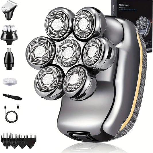 Men's Electric Head Shaver Razor Rechargeable Cordless Hair Shaving Razors for Bald Man 6 in 1 Waterproof Wet Dry Beard Trimmer