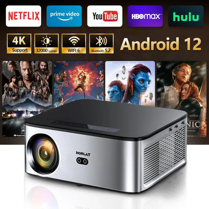 HORLAT Android Projector 1600Ansi Lumens Outdoor 1080P Full HD Beamer 4K Video WiFi Projector 3D Movie Home Theater Game Devices