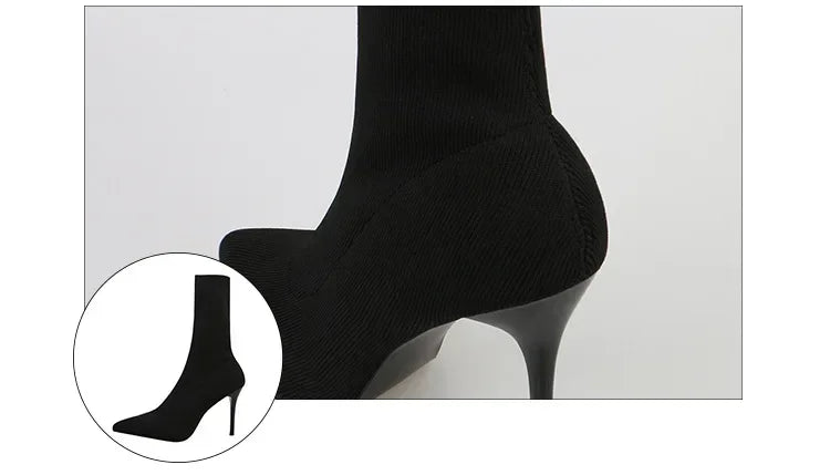 Comemore Knitting Stretch High Heels for Women Fashion Shoe 2025 Spring Autumn Ankle Boot Female Sexy Sock Boots Plus Size 34 42