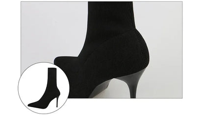 Comemore Knitting Stretch High Heels for Women Fashion Shoe 2025 Spring Autumn Ankle Boot Female Sexy Sock Boots Plus Size 34 42