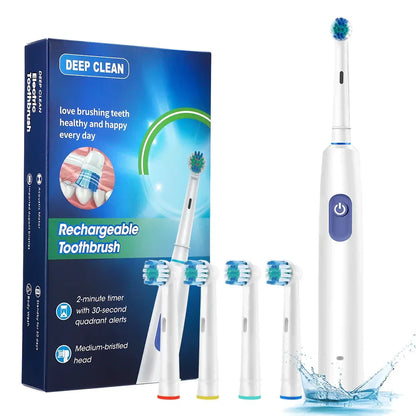 Smart Rotating Electric Toothbrush Rechargeable Rotary Toothbrush with 4 Soft Replacement Heads for Adults