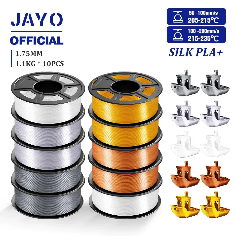 JAYO 10Rolls SILK PLA+ 3D Filament 1.75mm SILK PLA Rainbow  Filament for FDM 3D Printer SILK Dual & Triple 3D Printing Materials