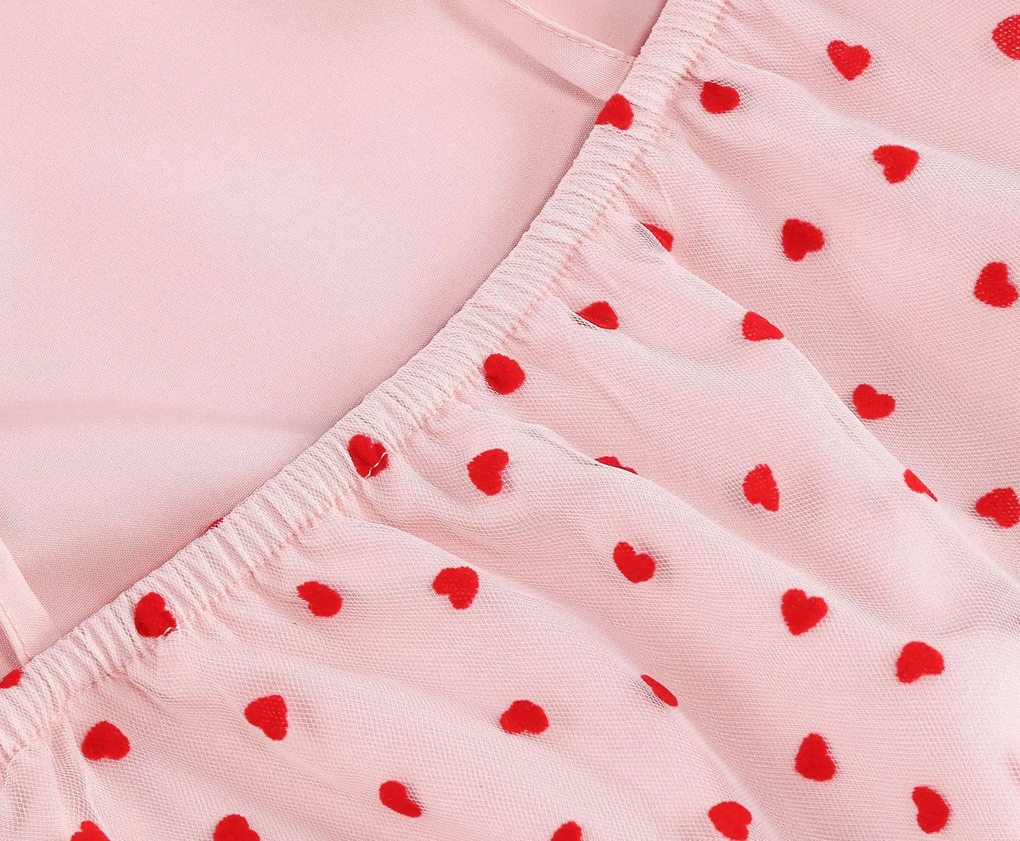 Knot Strap Strawberry Patchwork Vintage Dress 2025 Heart Flocking Valentine's Day Dress Women Birthday Party Pleated Mesh Dress
