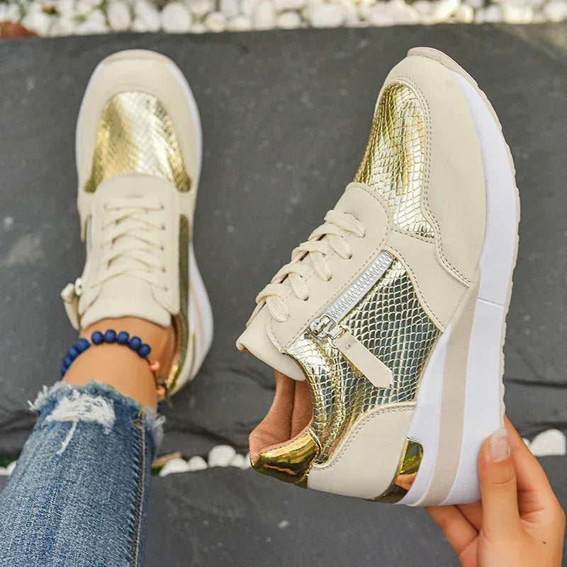 Gold Silver Wedge Sneakers for Women Lightweight Non Slip Casual Sports Shoes Woman Comfort Thick Sole Walking Shoes Plus Size