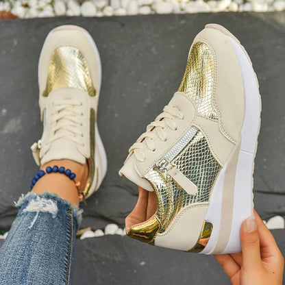 Gold Silver Wedge Sneakers for Women Lightweight Non Slip Casual Sports Shoes Woman Comfort Thick Sole Walking Shoes Plus Size
