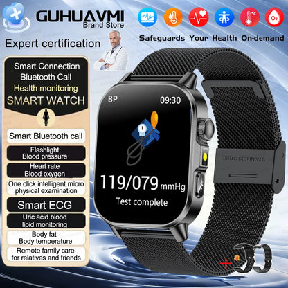 2026 New Health Smart Watch Precise Measurement ECG+PPG Blood Pressure Uric Acid Body Fat Analysis call SmartWatch For Men Women