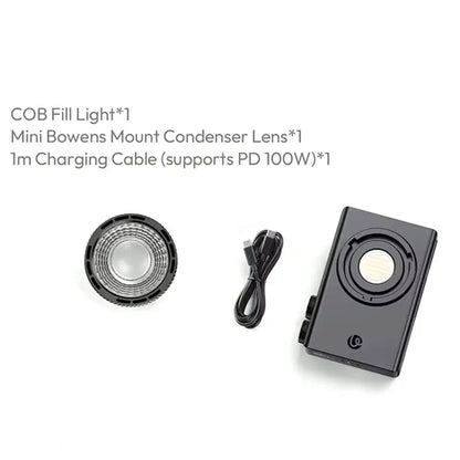 AT82-C01 100W COB Portable Fill Light With Condenser Lens 2700K-6500K Cooling Fan Video Light LED Studio Light