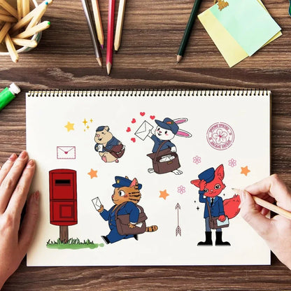 Animal Postman Silicone Clear Stamps Fox Hamster Rabbit Cat Transparent Stamps for Birthday Valentine's Day Cards Making DIY